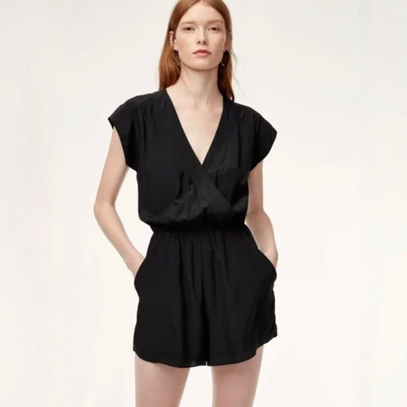 Babaton Corbett Romper - Silk Jumpsuit - Black - Size M - Picture 1 of 7